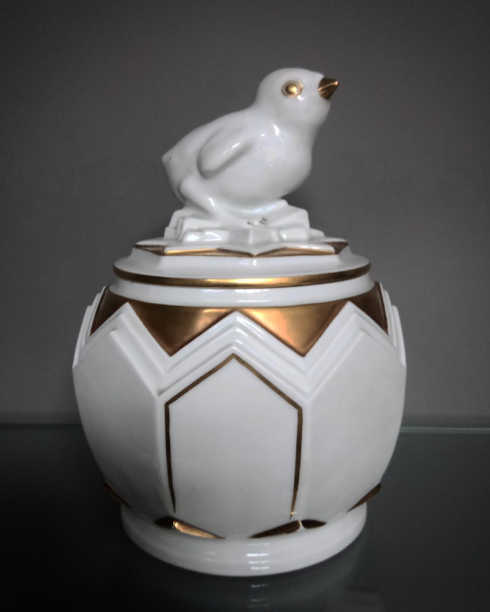 Art Deco Fraureuth Chicken & Egg Covered Jar