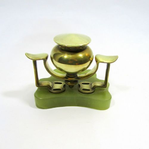 EARLY 20TH CENTURY BRASS & ALABASTER INKWELL