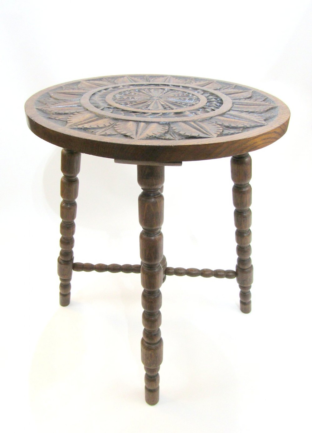Solid Oak Carved Lamp Table